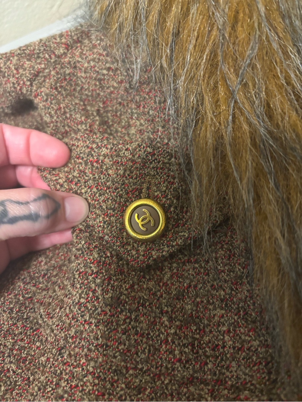 CHANEL Fur Long Coat Tweed Brown FR 36 - Picture 4 of 11